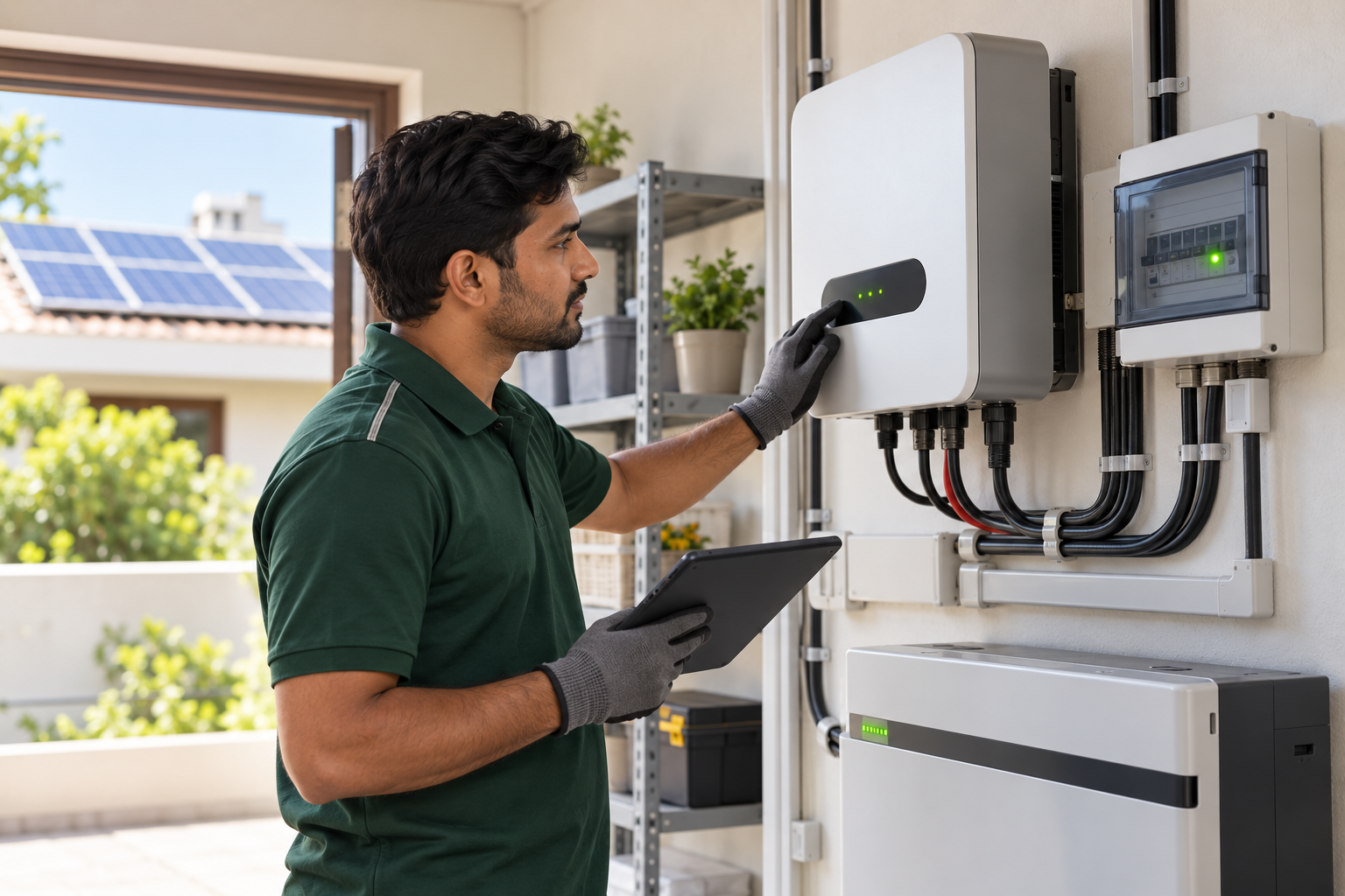 Solar battery and inverter equipment for a hybrid system